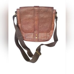 Fossil Travis City Brown Leather Vintage Messenger Crossbody With Canvas Strap